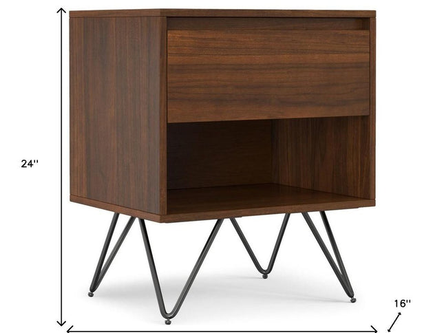 24" Walnut Solid Wood Two Drawer Nightstand