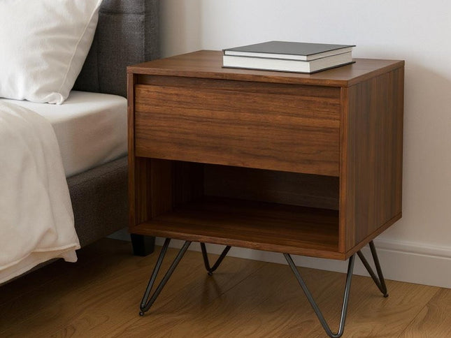 24" Walnut Solid Wood Two Drawer Nightstand