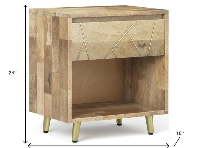 24" Natural Solid Wood Two Drawer Nightstand
