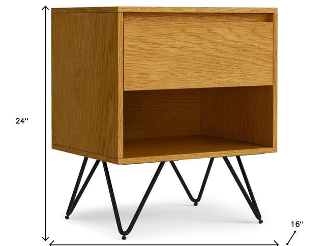 24" Oak Solid Wood Two Drawer Nightstand