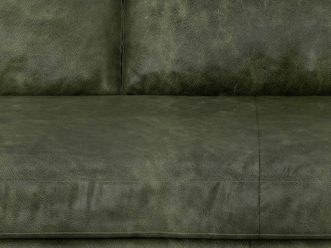 72" Moss Green Leather Sofa With Brown Legs