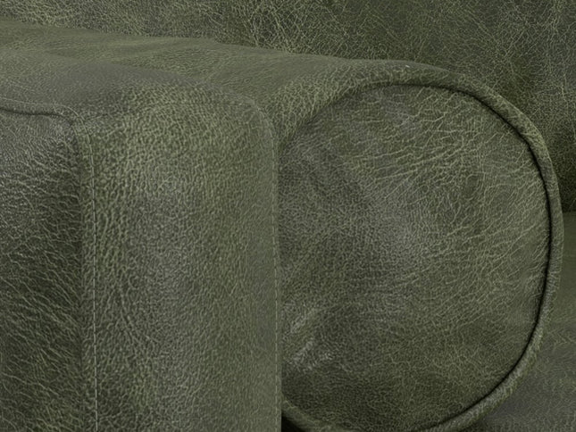 72" Moss Green Leather Sofa With Brown Legs