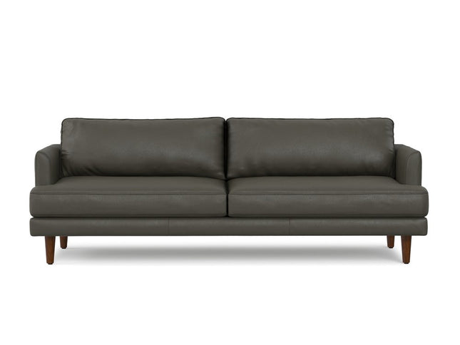 90" Black Leather Sofa With Brown Legs