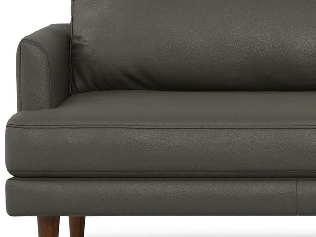 90" Black Leather Sofa With Brown Legs
