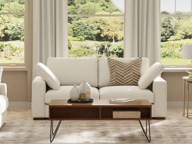 78" Cream Fabric Sofa With Brown Legs