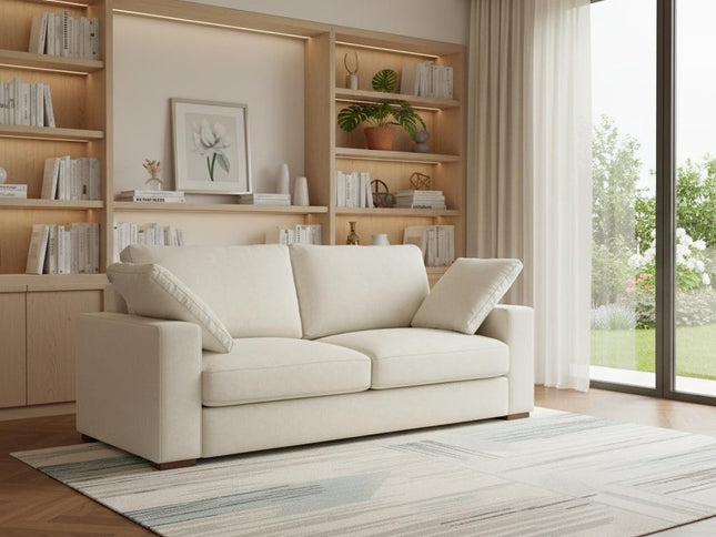 78" Cream Fabric Sofa With Brown Legs