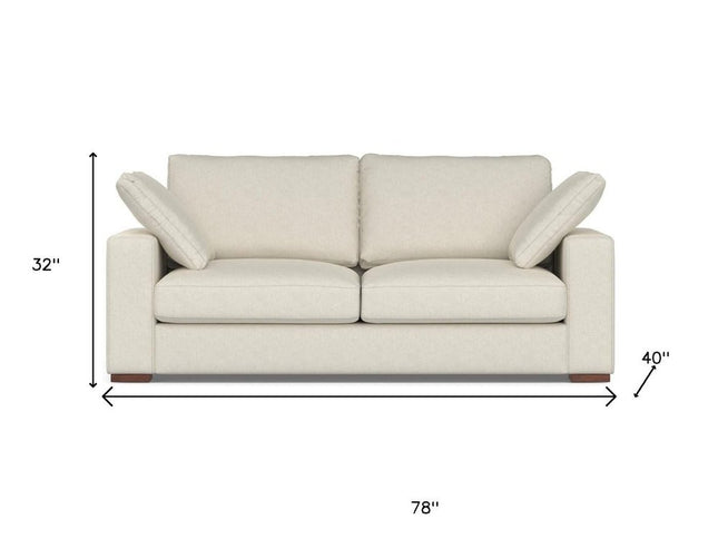 78" Cream Fabric Sofa With Brown Legs