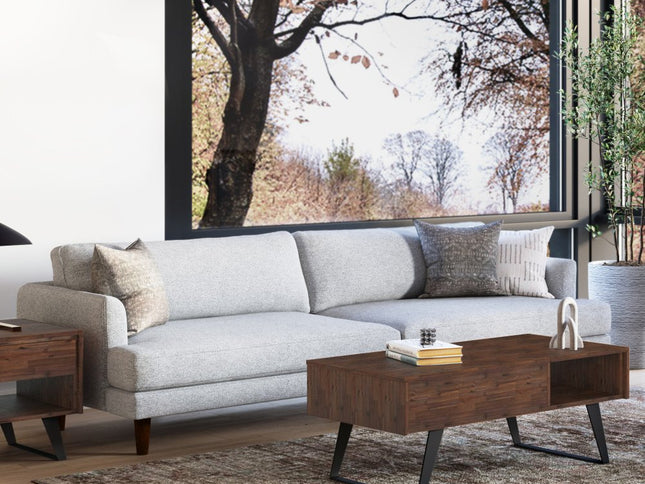 90" Gray Fabric Sofa With Brown Legs