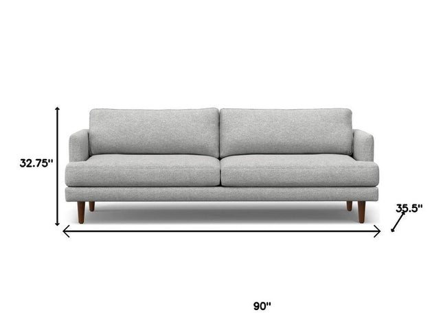 90" Gray Fabric Sofa With Brown Legs