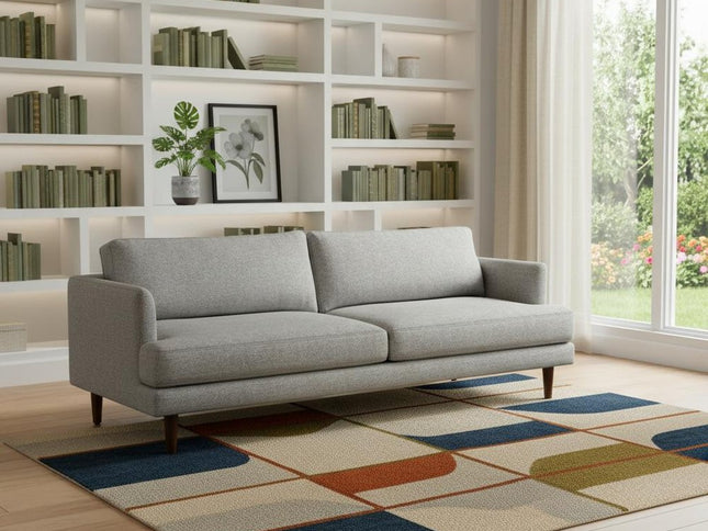90" Gray Fabric Sofa With Brown Legs