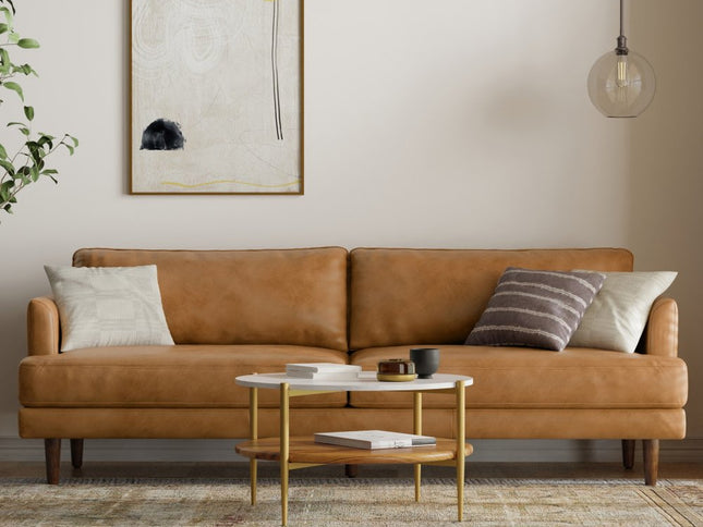 90" Sienna Leather Sofa With Brown Legs