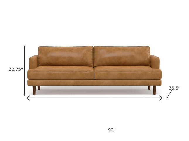 90" Sienna Leather Sofa With Brown Legs