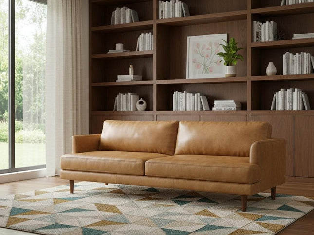 90" Sienna Leather Sofa With Brown Legs