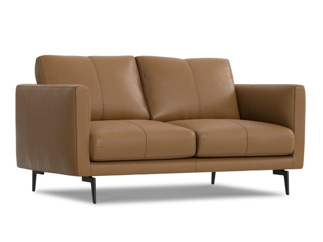 60" Brown Leather Sofa With Black Legs