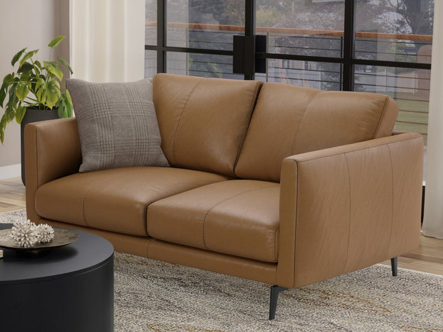 60" Brown Leather Sofa With Black Legs