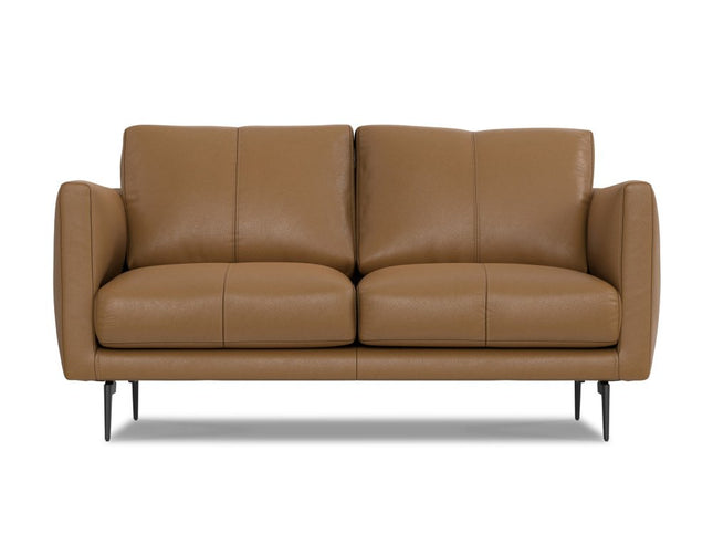 60" Brown Leather Sofa With Black Legs
