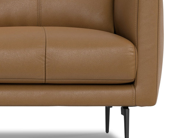 60" Brown Leather Sofa With Black Legs