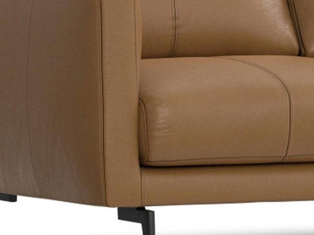 60" Brown Leather Sofa With Black Legs