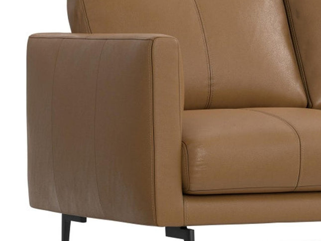 60" Brown Leather Sofa With Black Legs