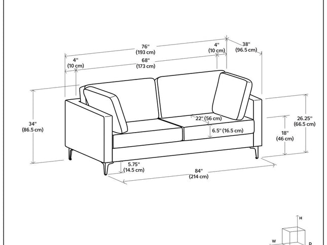 76" Gray Fabric Sofa With Black Legs