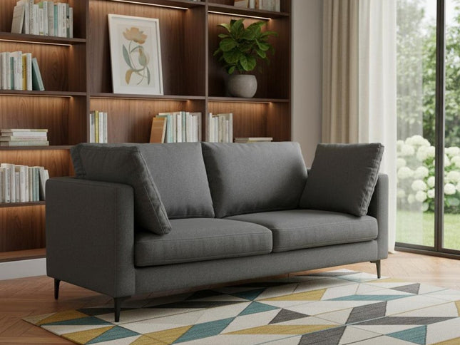 76" Gray Fabric Sofa With Black Legs