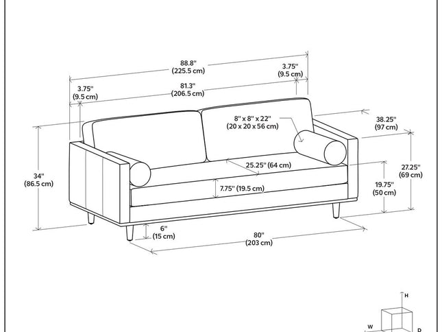 89" Sienna Leather Sofa With Brown Legs