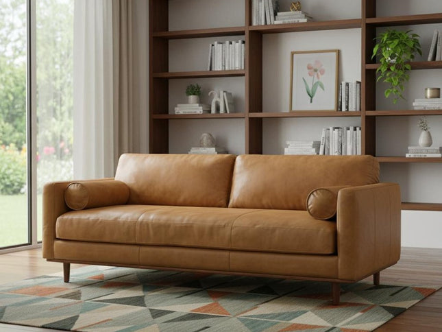 89" Sienna Leather Sofa With Brown Legs