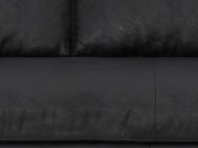 72" Black Leather Sofa With Brown Legs