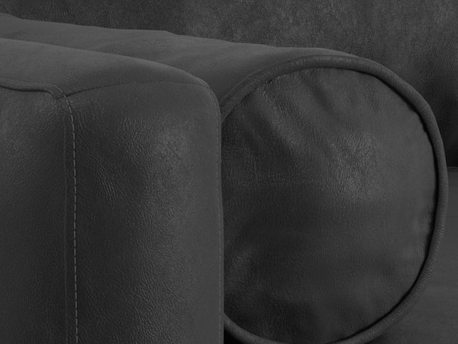 72" Black Leather Sofa With Brown Legs