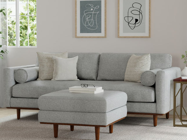 89" Gray Fabric Sofa With Brown Legs