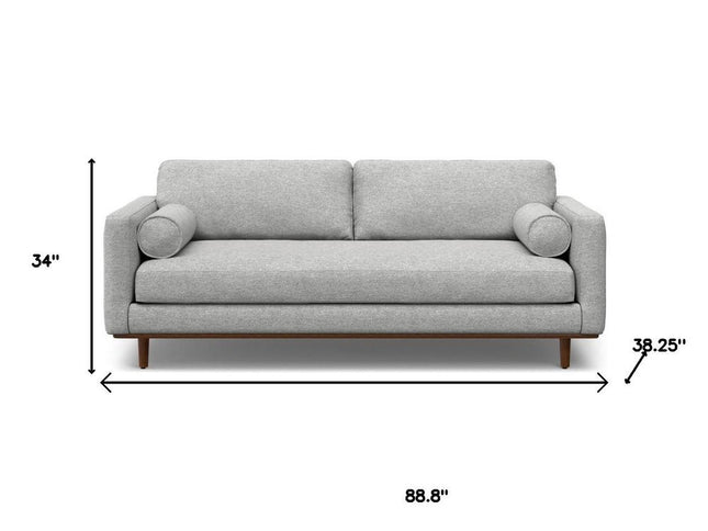 89" Gray Fabric Sofa With Brown Legs