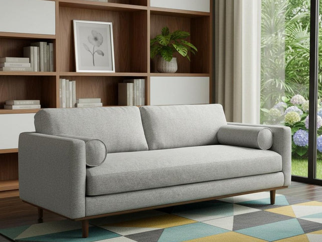 89" Gray Fabric Sofa With Brown Legs