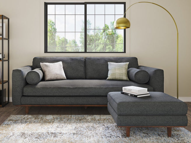 72" Gray Fabric Sofa With Brown Legs