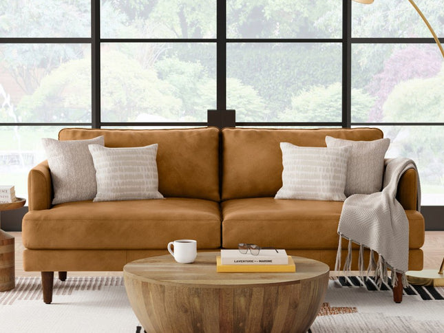 76" Sienna Leather Sofa With Brown Legs