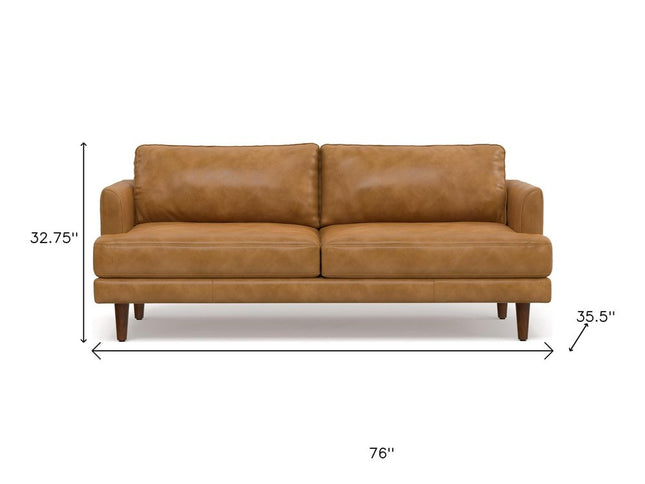76" Sienna Leather Sofa With Brown Legs