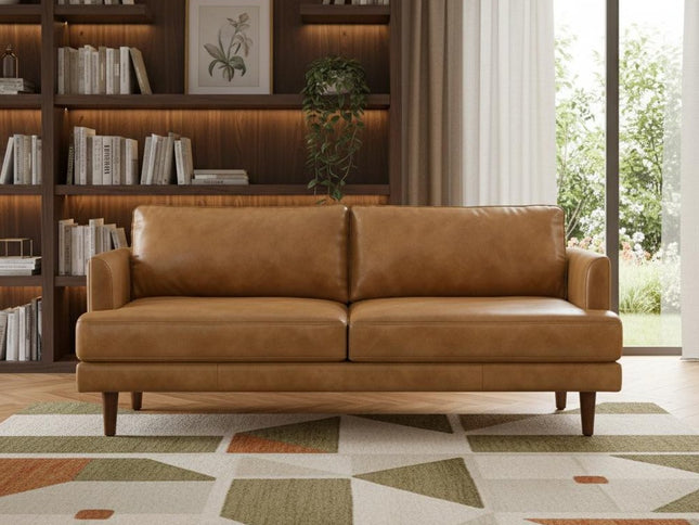 76" Sienna Leather Sofa With Brown Legs