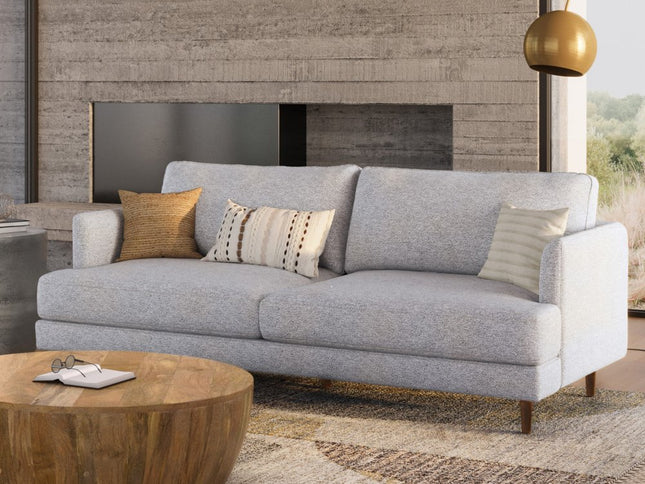 76" Gray Fabric Sofa With Brown Legs