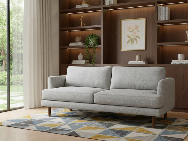 76" Gray Fabric Sofa With Brown Legs