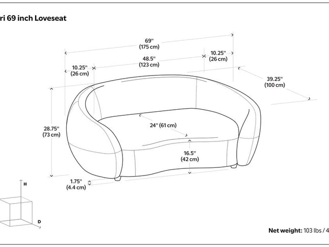 69" Gray Fabric Sofa With Walnut Legs