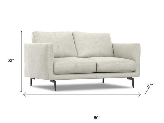 60" Gray Leather Sofa With Black Legs