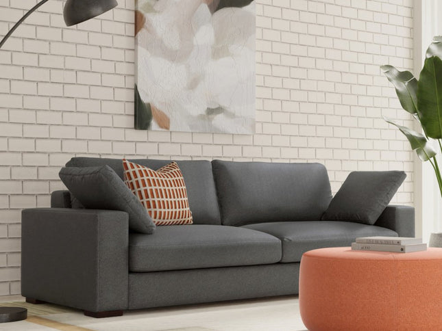 96" Gray Fabric Sofa With Brown Legs