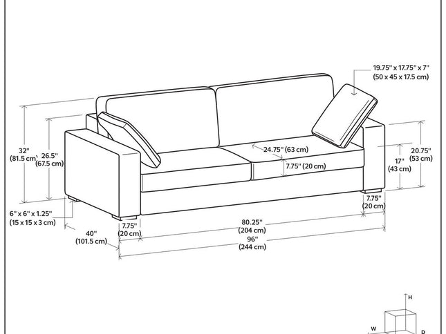 96" Gray Fabric Sofa With Brown Legs