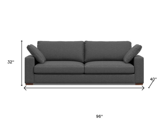 96" Gray Fabric Sofa With Brown Legs