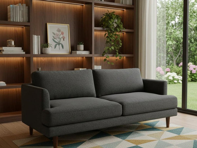 76" Gray Fabric Sofa With Brown Legs