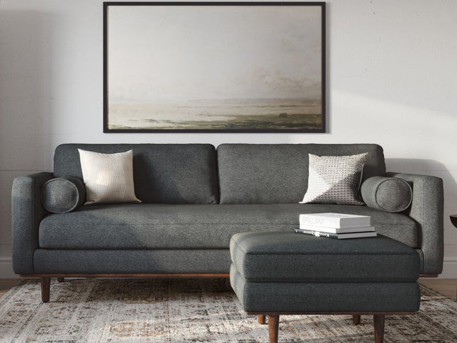 89" Gray Fabric Sofa With Brown Legs