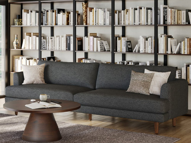 90" Gray Fabric Sofa With Brown Legs