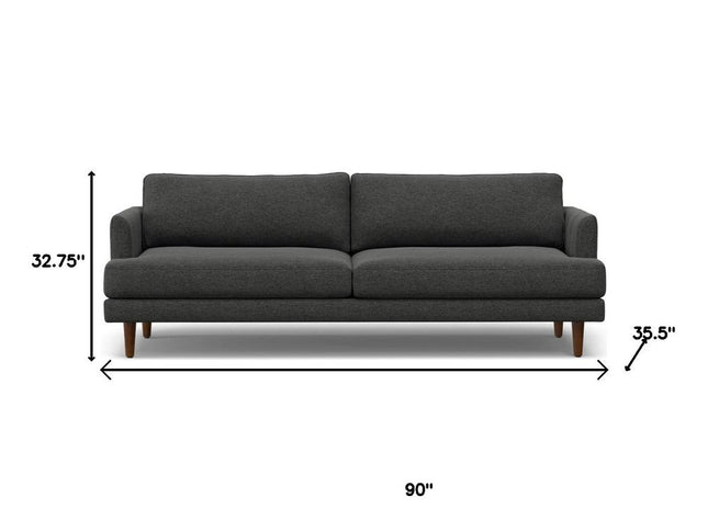 90" Gray Fabric Sofa With Brown Legs
