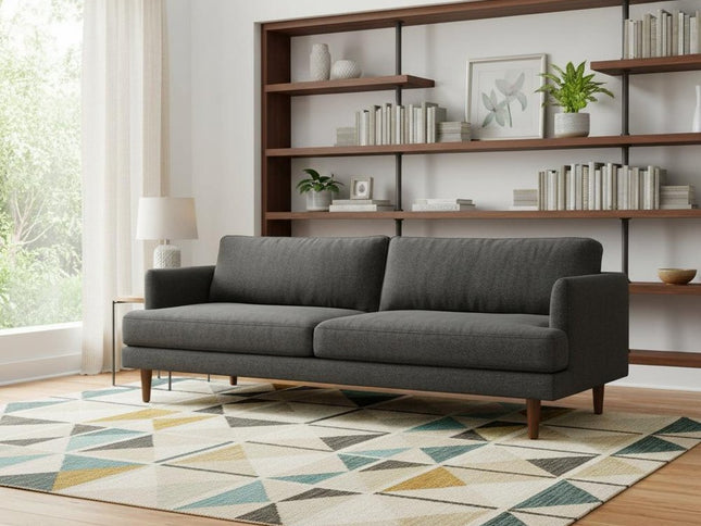 90" Gray Fabric Sofa With Brown Legs