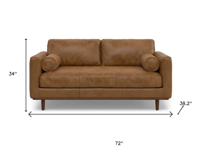72" Brown Leather Sofa