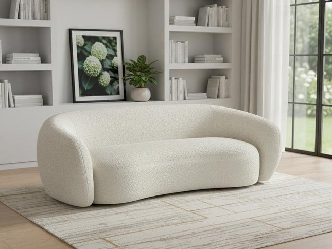 89" Cream Fabric Sofa With Walnut Legs